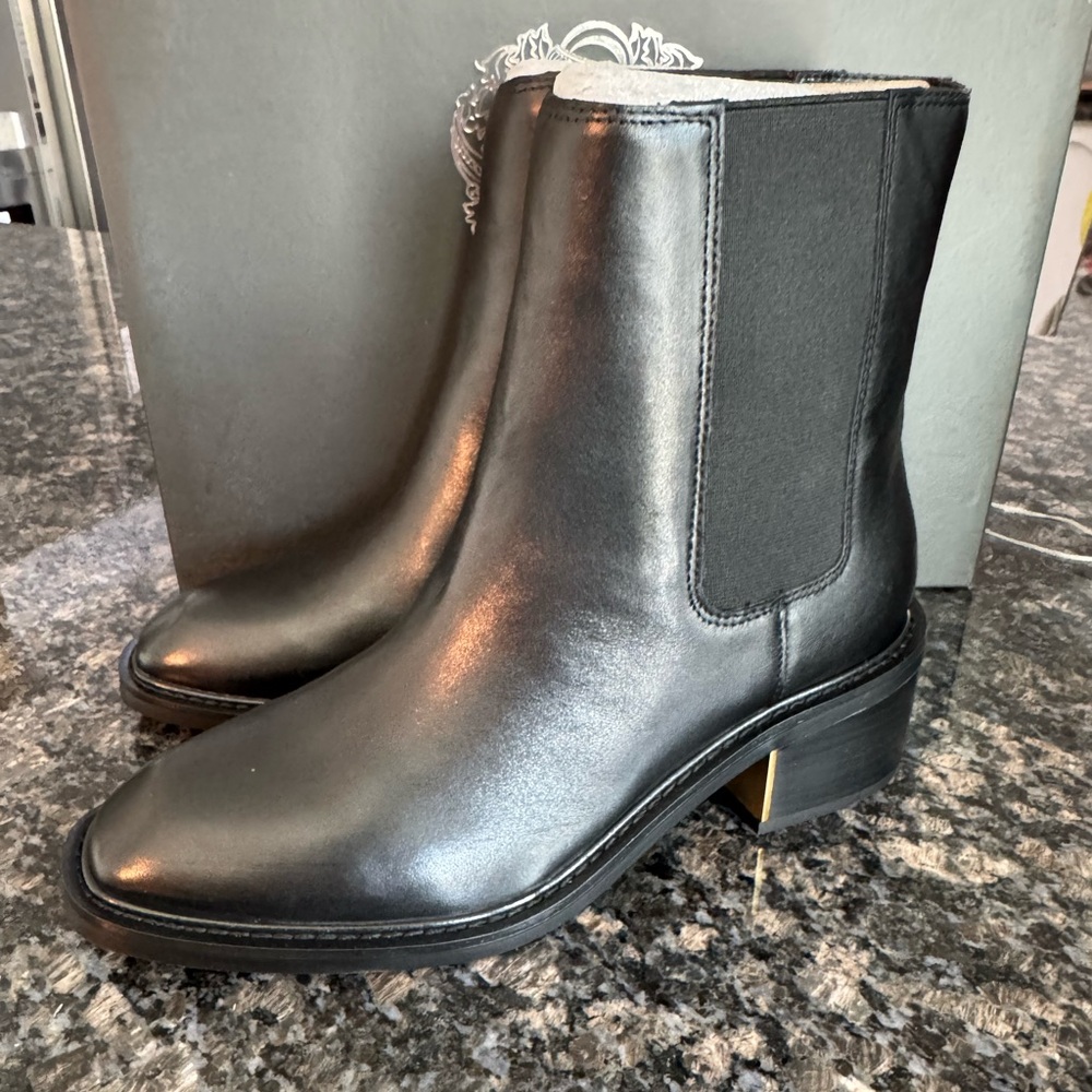 Vince Camuto Women's Glina Black, 8.5 Low Black And Gold Bootie ‎ Leather Boot